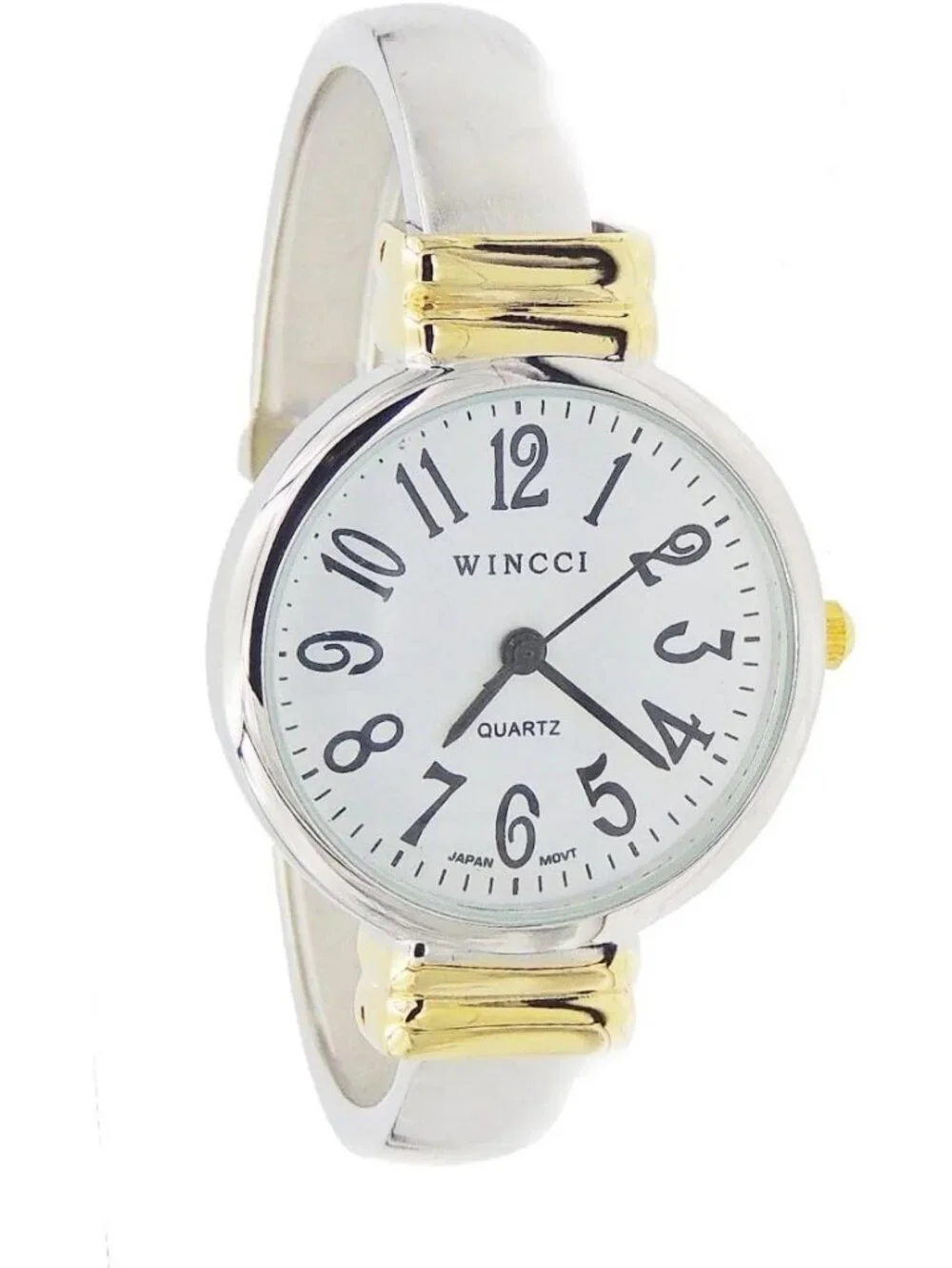 Women's White Gold Analog Quartz Classic Easy Read Bangle Cuff Bracelet Watch